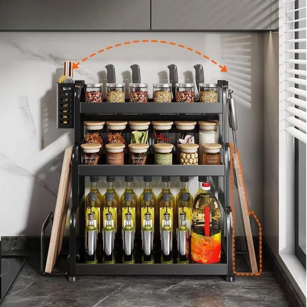 Półka na przyprawy, 2/3-Tier Spice Rack Stand, Spacious Carbon Steel Storage Organiser(2 Tier)