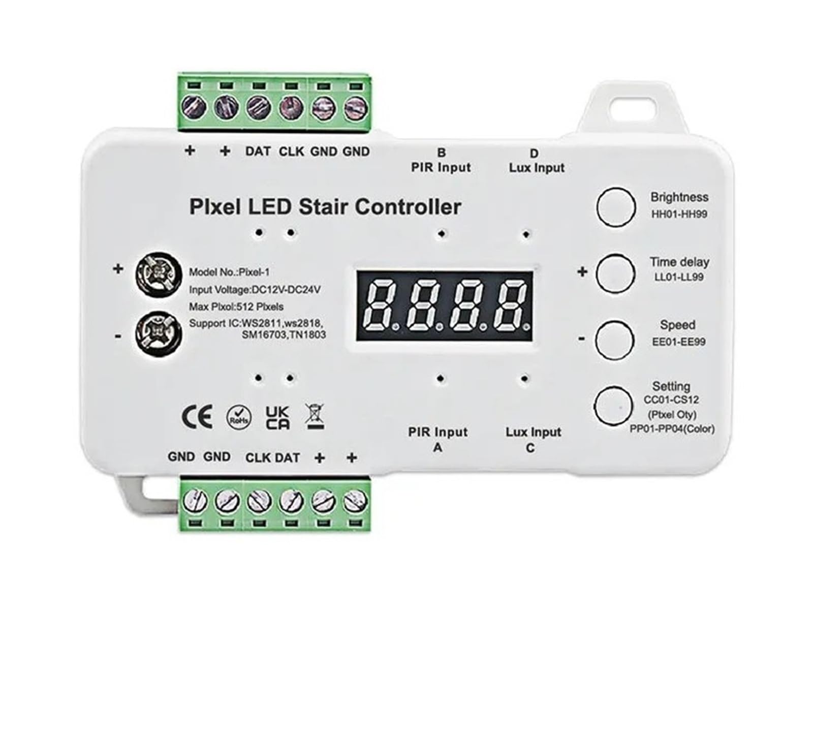 Tira de luces LED Color sueño, Sensor movimiento, luz escalera direccionable, controlador píxeles SPI, flujo carrera, cinta for escaleras RGB(Controller Only)