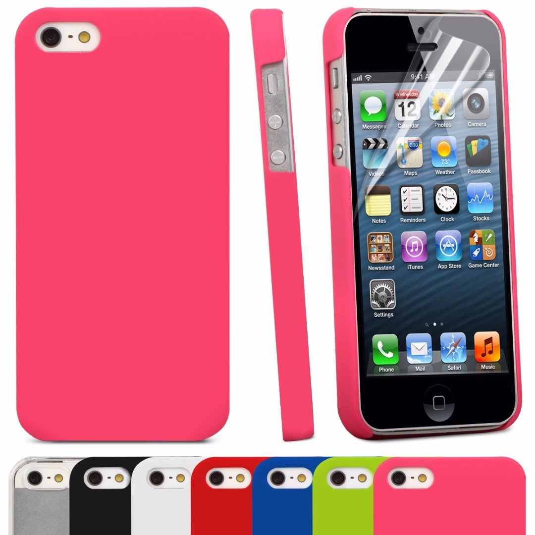 DeviceFun TM - Slim Fit Armour Snap On Hard Back Snap On Case Cover For Apple iPhone 5/5S/SE with FREE Screen Protector(Hot Pink )