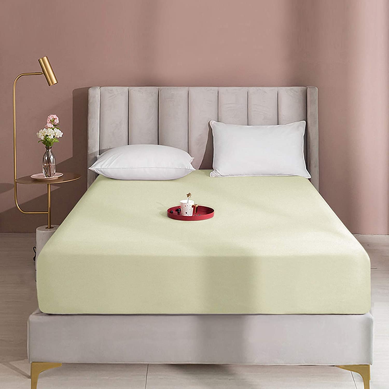 Queens Land Home Cream Extra Deep 16"(40Cm) Non Iron Percale Plain Pollycotton Fitted Sheet-(King, )