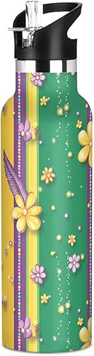 Miniatura 21 de Botella de agua reutilizable con aislamiento de doble pared con diseño de flores para el Día de los Padres, aislada, con tapa de popote, sin BPA, a