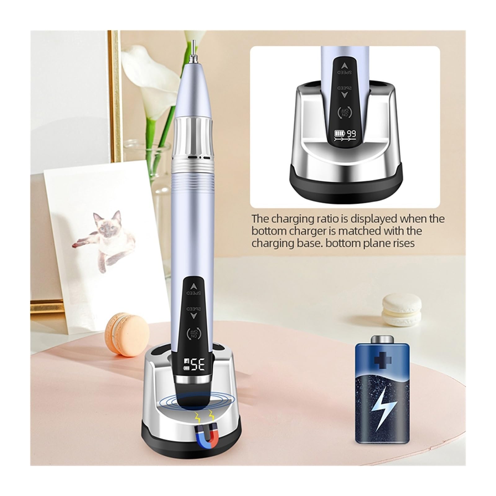 Fresa per Unghie, Trapano for Unghie a Batteria 35000 RPM, Lima for Unghie elettrica Portatile Ricaricabile con Touch Screen for Strumento for Manicure(Yellow)