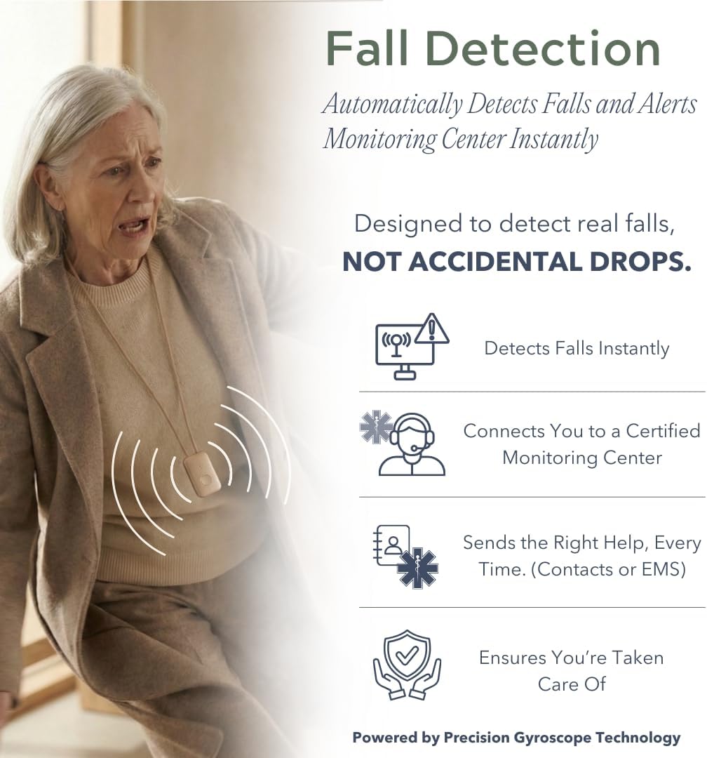 Medical Alert System for Seniors – Advanced Mini Device with Automatic Fall Detection, 24/7 Monitoring, GPS Tracking, Emergency Alert Pendant Necklace, SOS Button, Caregiver App, Waterproof, Rose Gold
