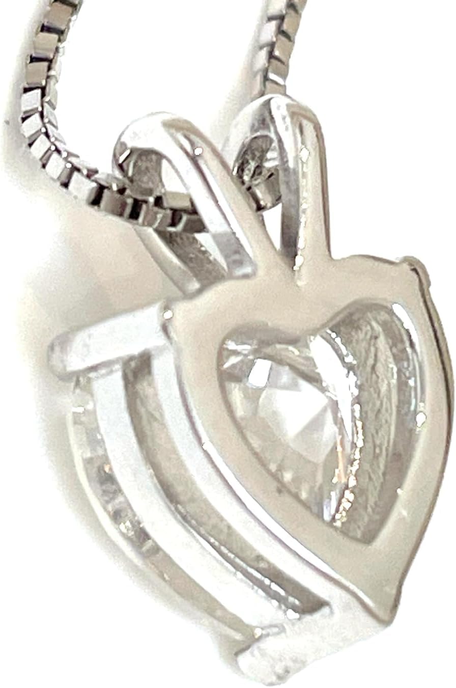 Pierre Lorren 2 carat Diamond Heart Necklace Pendant SOLID Sterling SILVER PLATINUM 18k WHITE GOLD Vermeil Luxury Heart Shaped Jewelry for woman Birthday Solitaire Diamond Valentine Her Birthday gift