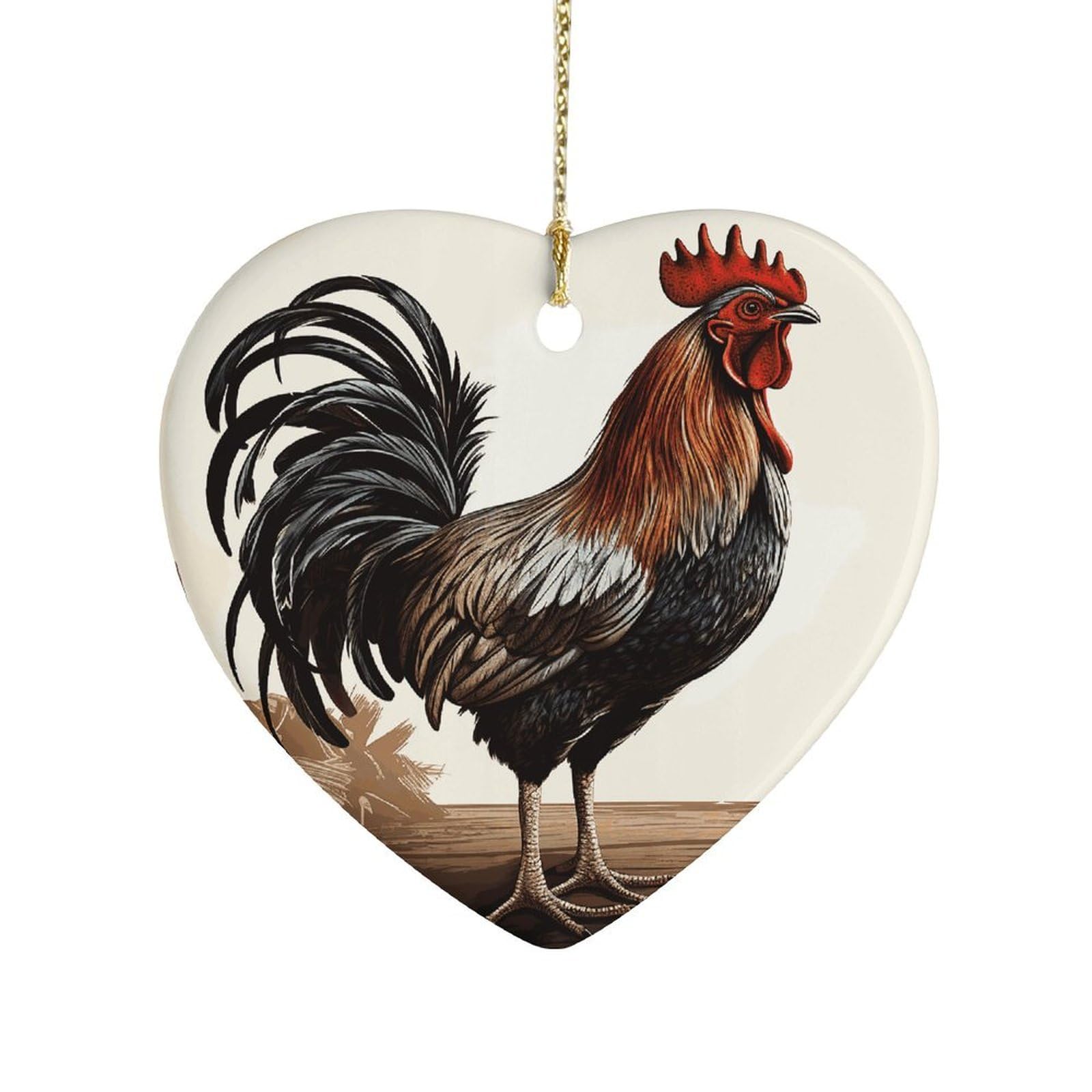 Khauerbc Style Roosterceramic Ornament,Heart-Shaped.christmas Tree Hanging Decoration-Holiday Home Decorations. Art Ornament,Friendship Keepsake - Gift Ideas, For Besties, Coworkers, Family.
