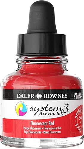 Daler-Rowney System3 - Botella de tinta acrílica color rojo fluorescente de 1.0 fl oz, tinta acrílica versátil para artistas y estudiantes, tinta de