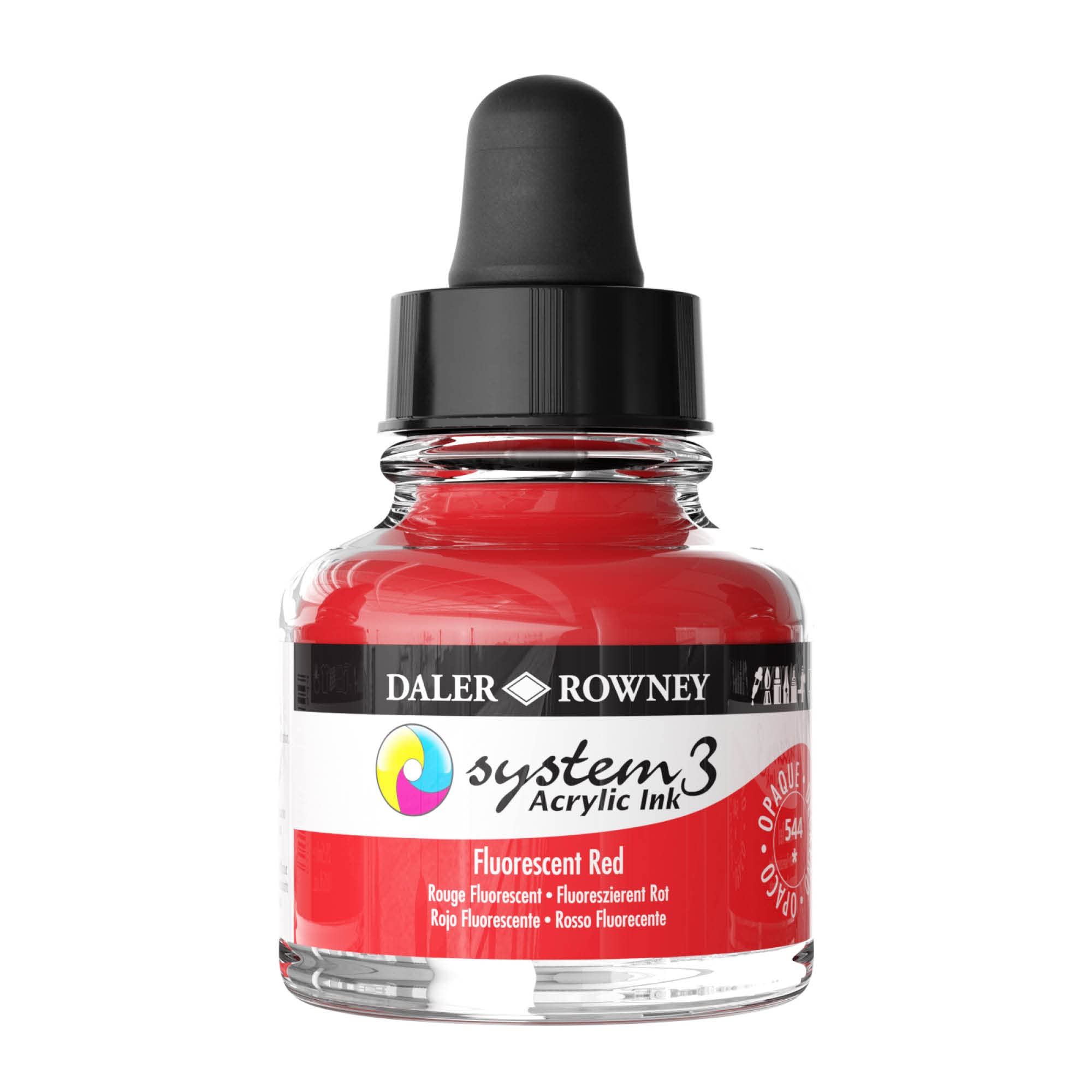 Daler-Rowney System3 Acrylic Ink Bottle Fluorescent Red 29.5ml - Versatile Acrylic Ink for Artists and Students - Opaque Calligraphy Ink for Drawing Illustrating Airbrushing Dip Pen Ink and More