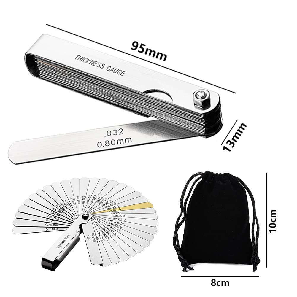32-Blatt Fühlerlehre – 0,03–1 Mm / 0,001–0,040", Edelstahl, Faltbar, Für Ventilspiel & Co.