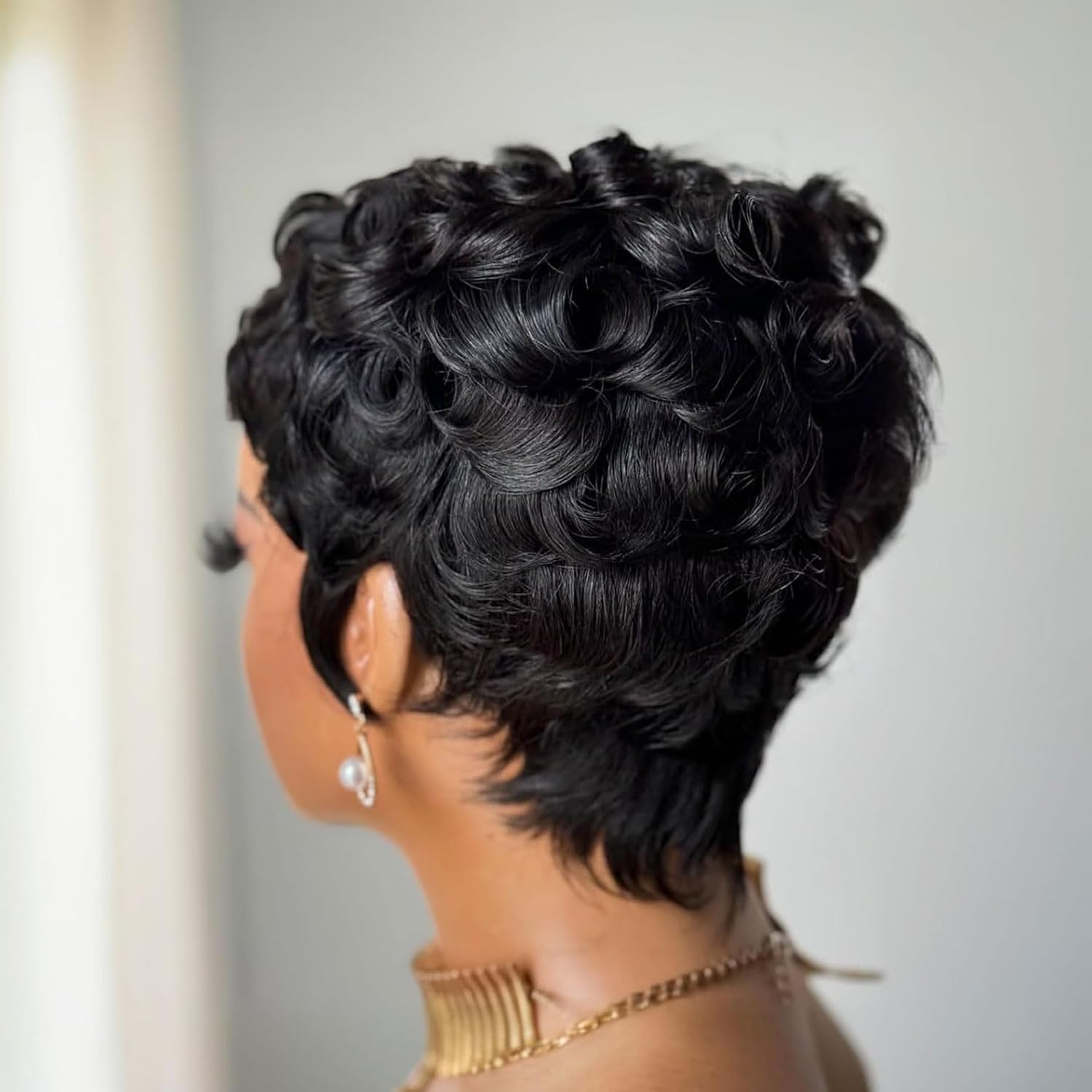 Short Curly Pixie Cut Wig with Side Bangs Heat Resistant Synthetic Fiber for Pixie Cut Short Layered Curly Heat Resistant Synthetic Wig  main image 2