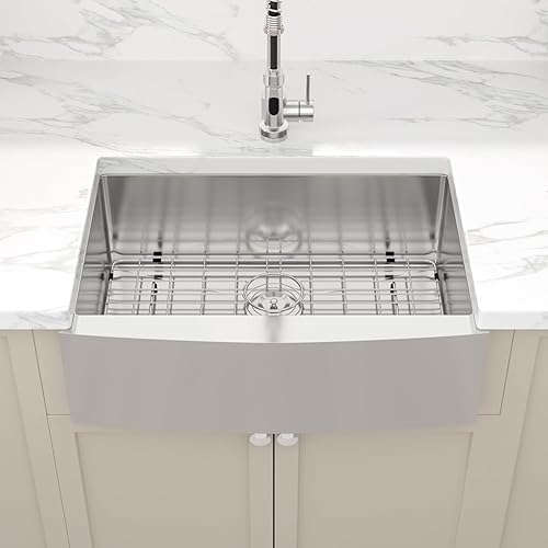 Miniatura 2 de Sarlai Fregadero de cocina de granja de 27 x 21 pulgadas, fregadero frontal de acero inoxidable calibre 16, fregadero de cocina de granjero