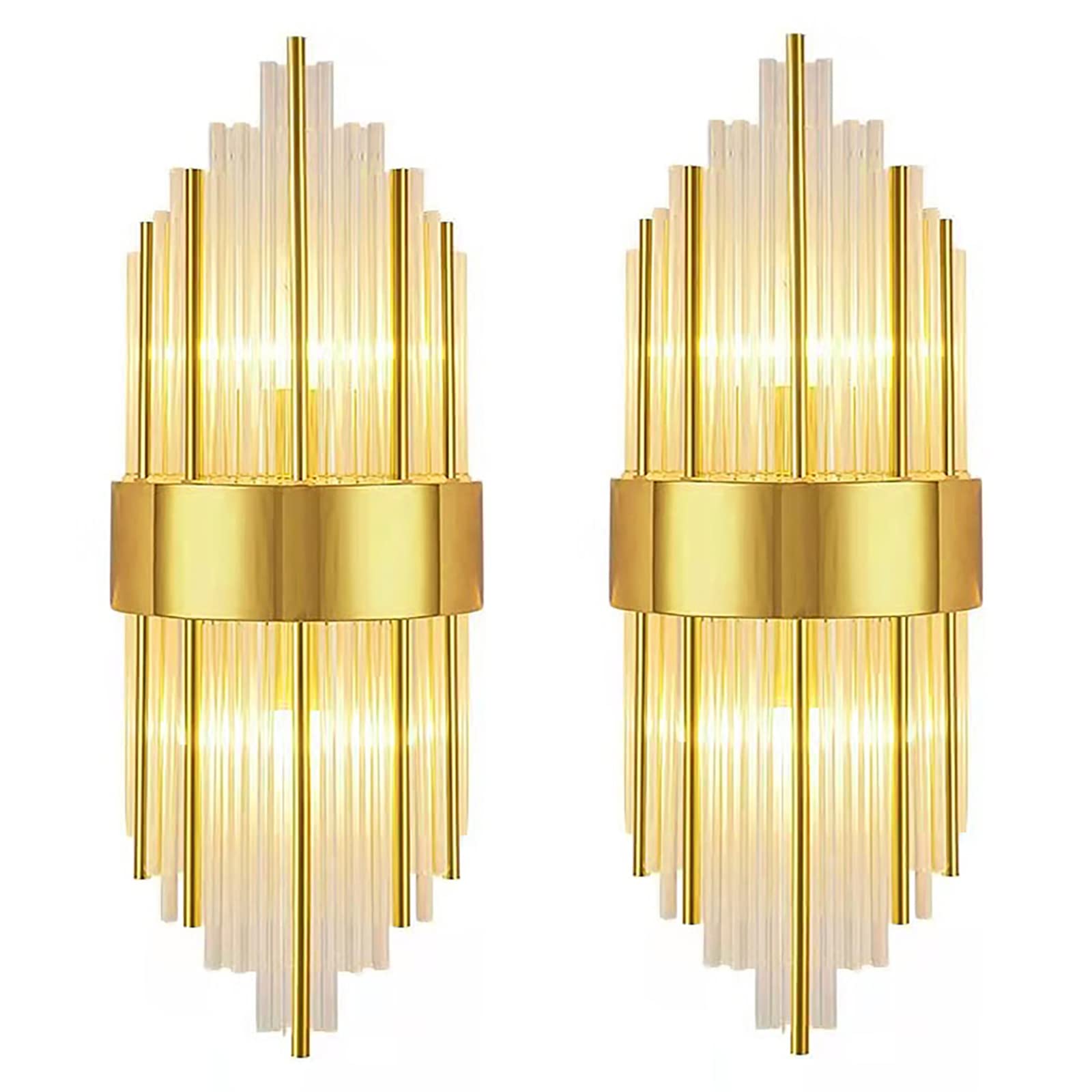 LLSZAHD 2 pieces Modern Crystal Wall Lamp 3-color Dimming Gold Wall Sconce Crystal Wall Light Fixtures for Bedroom Living Room Bedside Hallway Stairway Restaurant(Size:45cm,Color:Gold)