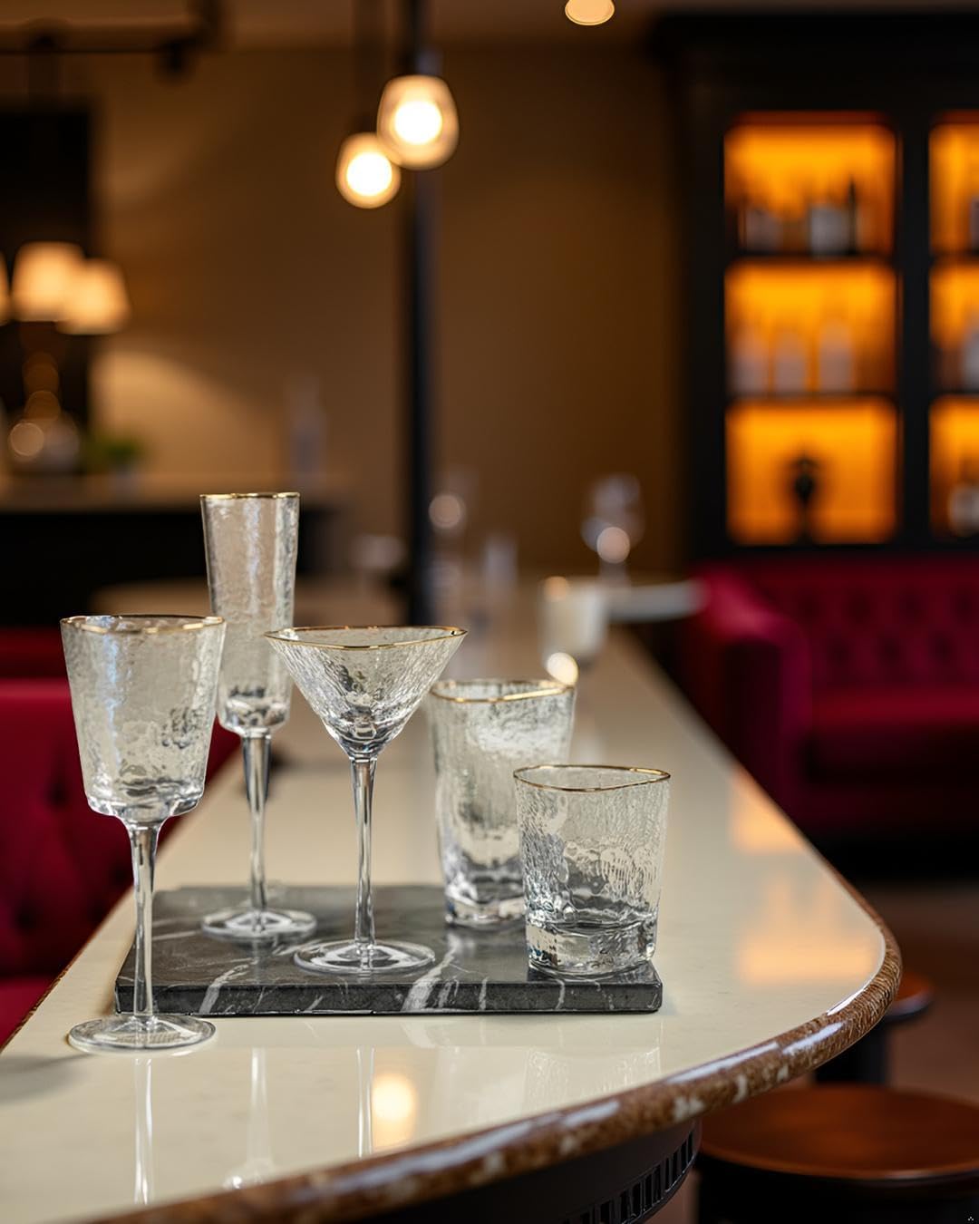 Amalfi Triangular Glassware or Stemware with Gold Rims - Sets of 4 (Wine - S/4) - Image 6