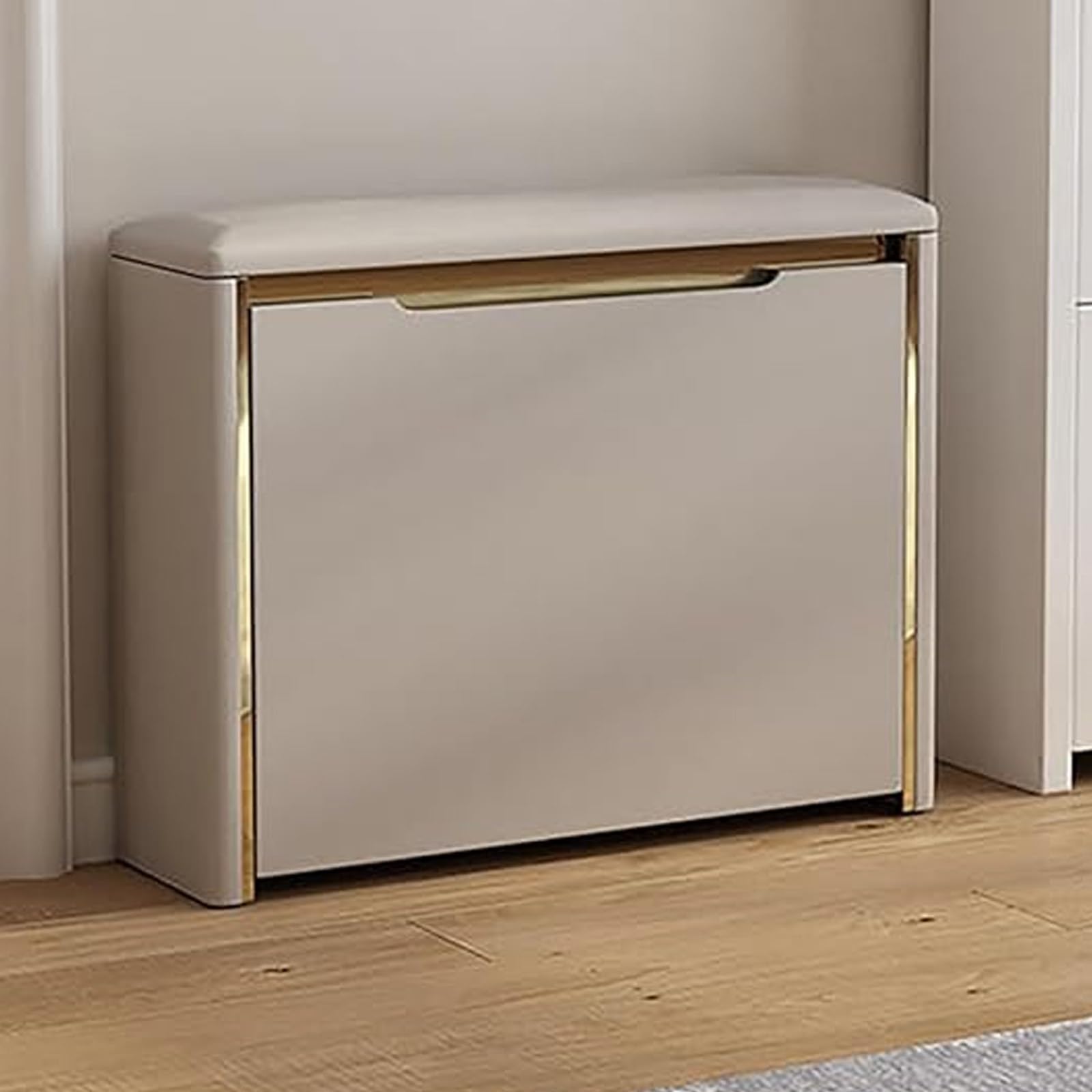 MSHGSKU Space Saving Shoe Rack Bench for Entryway Wooden Shoe Cabinet with Flip Drawer No Installation Needed Shoe nizer with Padded Seat (Khaki 70x24cm)