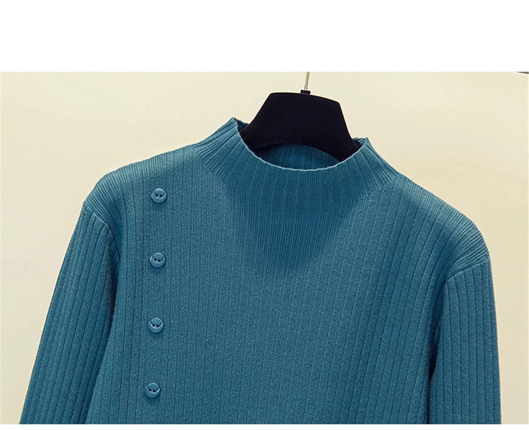 Pull en tricot pour femme - Pull à boutons - Printemps et automne - Chaud - Col roulé - Pull décontracté, Noir , M