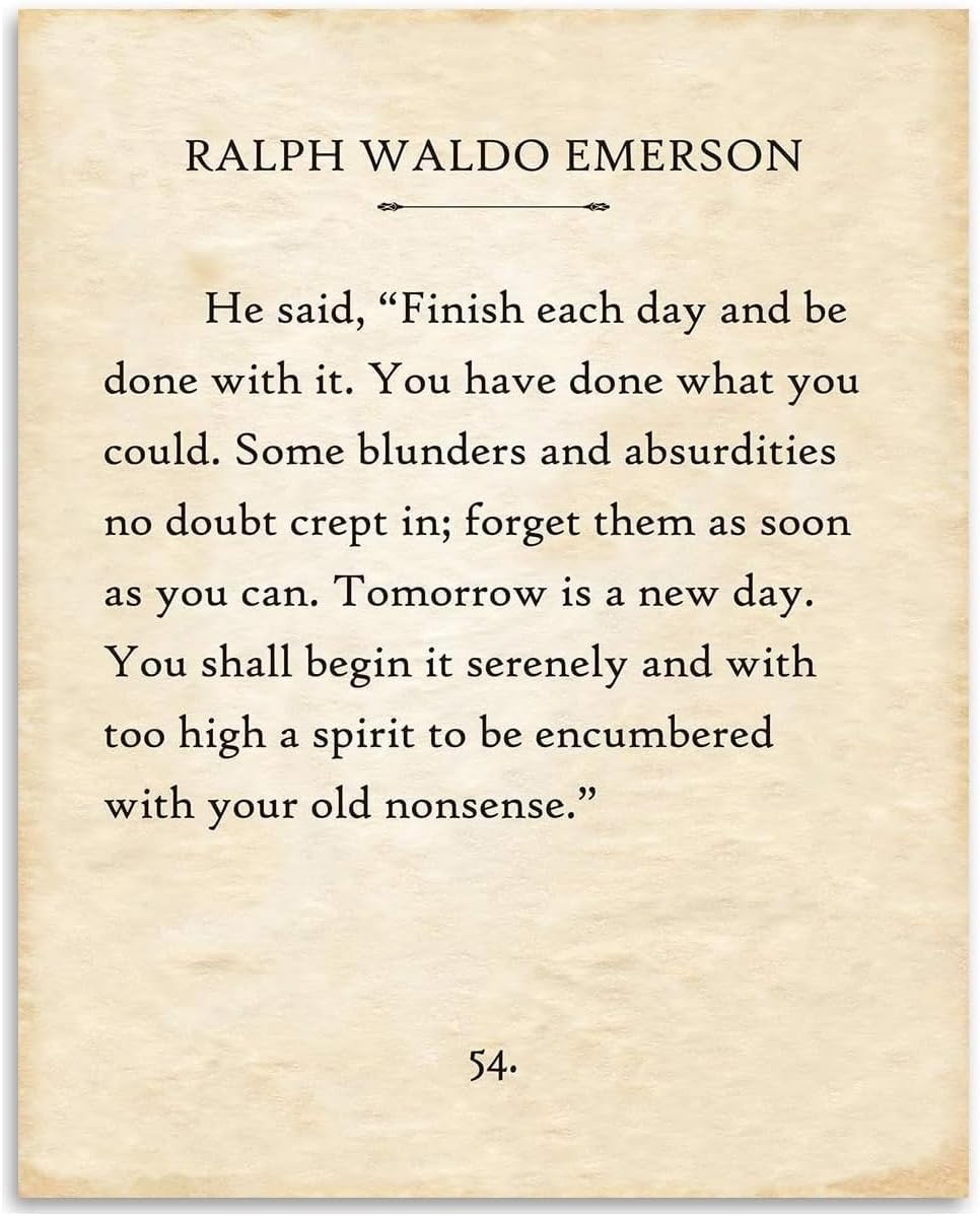 Ralph Waldo Emerson Daily Reset Quote Vintage Book Page Style Wall Art Inspirational Typography 11x14 Unframed Poster for Home Office Study Classroom Library Motivational Décor
