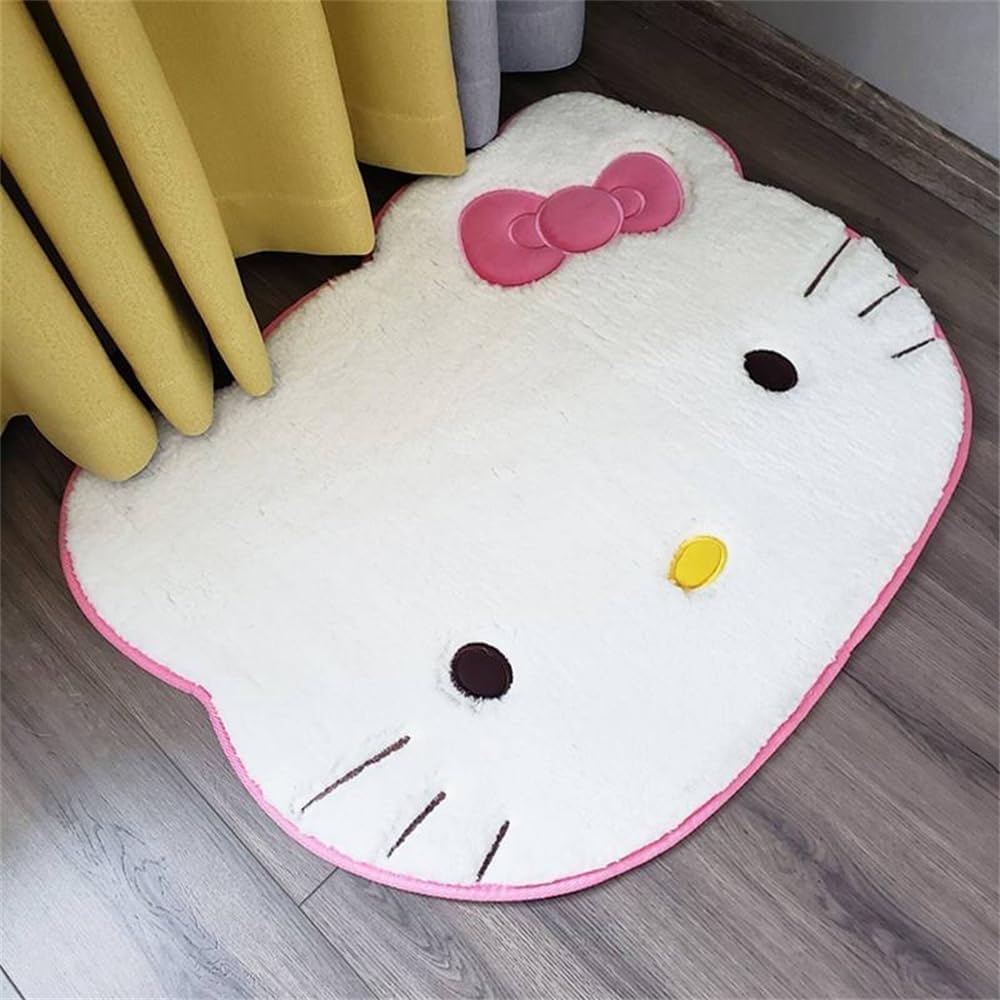Area Rugs Kawaii Carpet Super Soft Area Rugs Cute Cartoon Kitten Face Pattern Bedroom Mats,Luxury Shaggy High Absorbent and Anti Slip