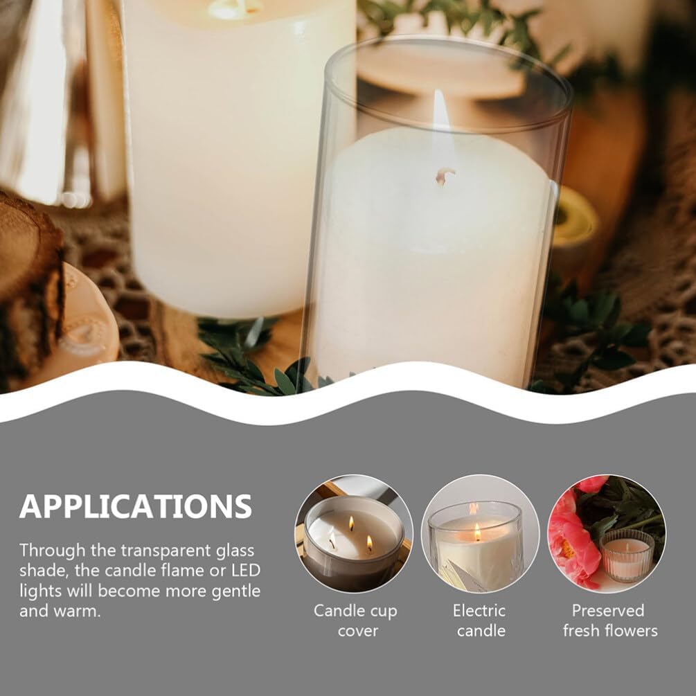 Luxshiny Glass Candle Cover Windproof Cylinder Candle Holder 3.94X2.36X3.94 Inches Clear Glass Hurricane Holder for Home Decor Wedding Banquets - Image 2