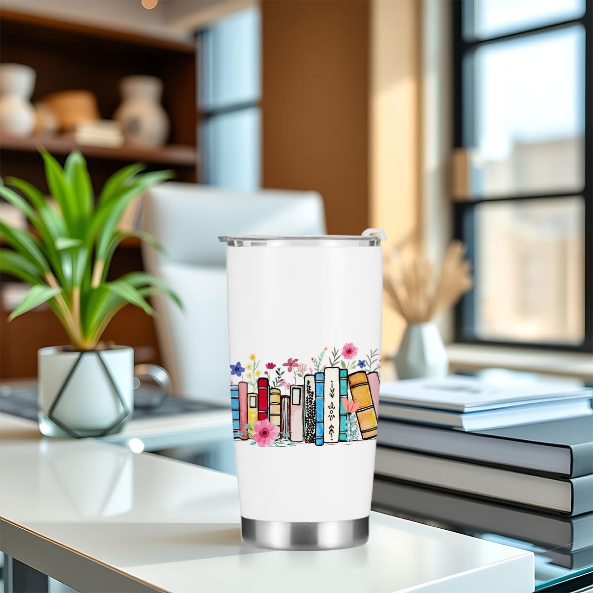 Book Lovers Gifts, Tumbler, Cute Stainless Steel Coffee Mug with Lid, 20 oz Insulated Thermal Cup Birthday Christmas Reading Book Accessories, Librarian Gifts for Women Men Her Coworker Boss - Image 4