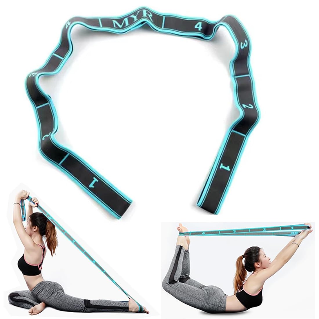 Sangle de Yoga avec 9 Boucles, Bande Élastique Sport pour Fitness, Pilates et Stretching
