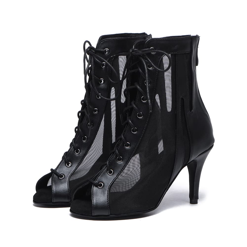 JUODVMP damskie buty do tańca latynoskiego z otwartym palcem, koronki, satyna, salsa tango, buty imprezowe, model L528