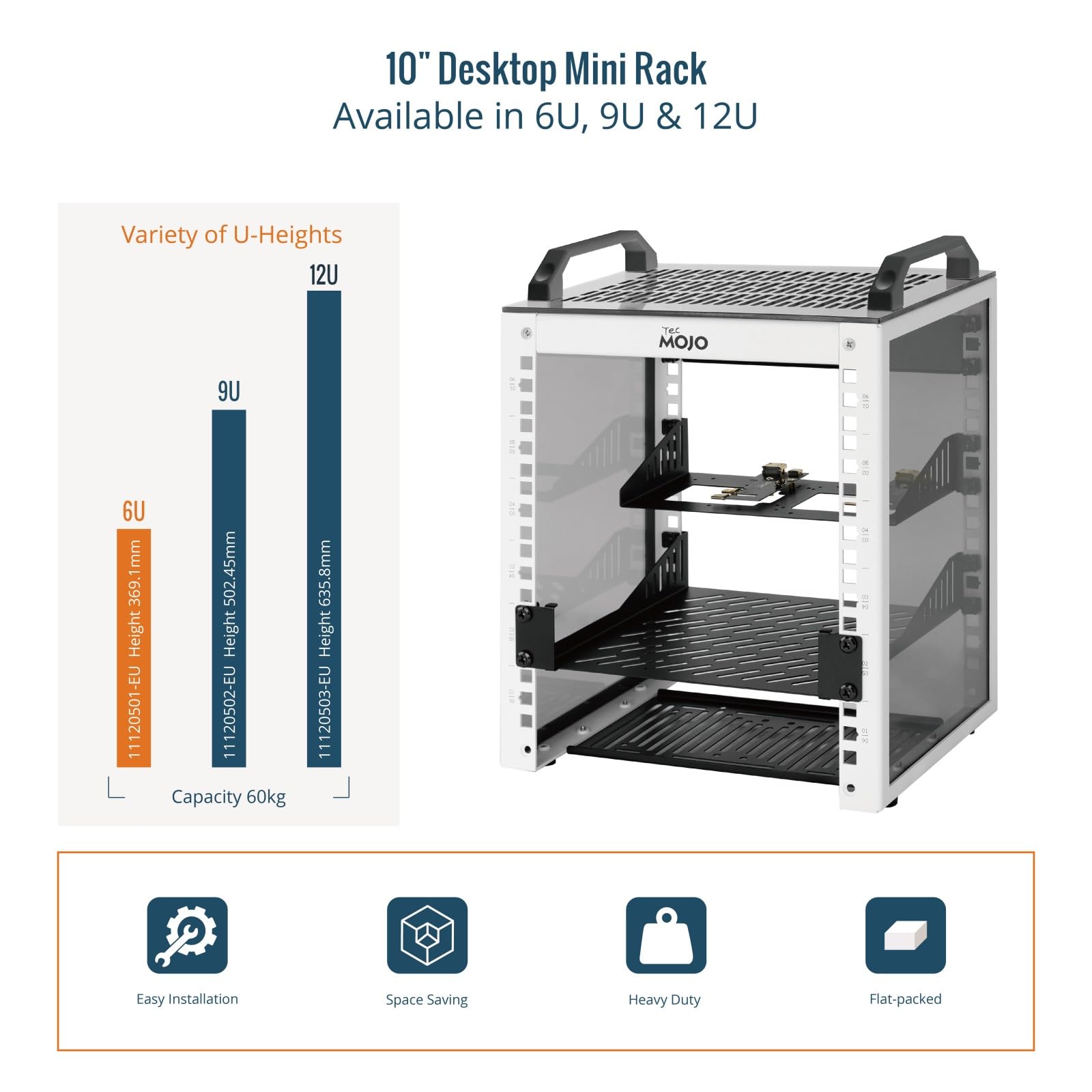 Tecmojo 10-Zoll Desktop-Mini-Rack, 6HE, 200 mm Tief, Netzwerk-Schrank mit SBC-Einschub, Micro-HDMI-zu-HDMI-Adapterplatine und Blindabdeckung, für 10-Zoll-AV-, NAS- und Servergeräte