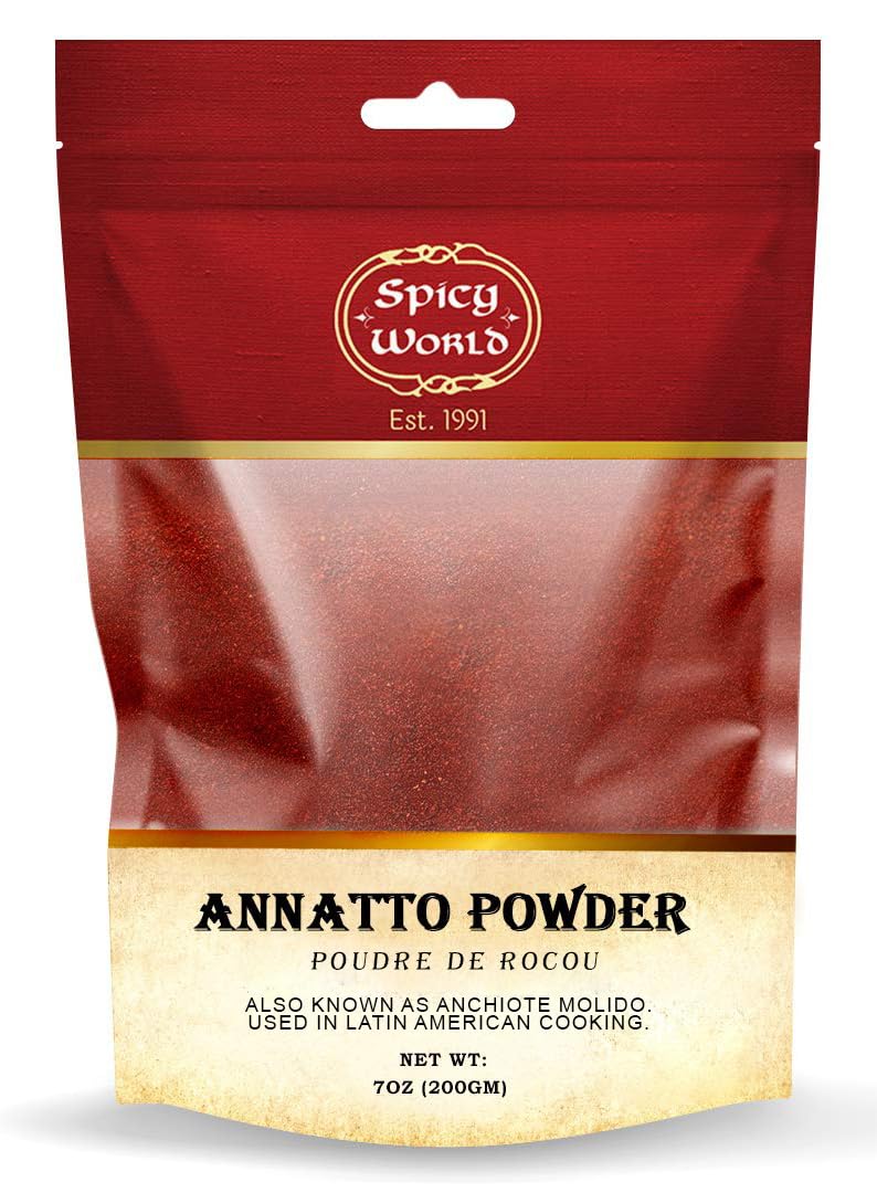 Spicy World Annatto Powder 7 Oz Bag - Premium Ground Annatto Seed and Achiote Powder for Vibrant Dishes - Latin American Flavors