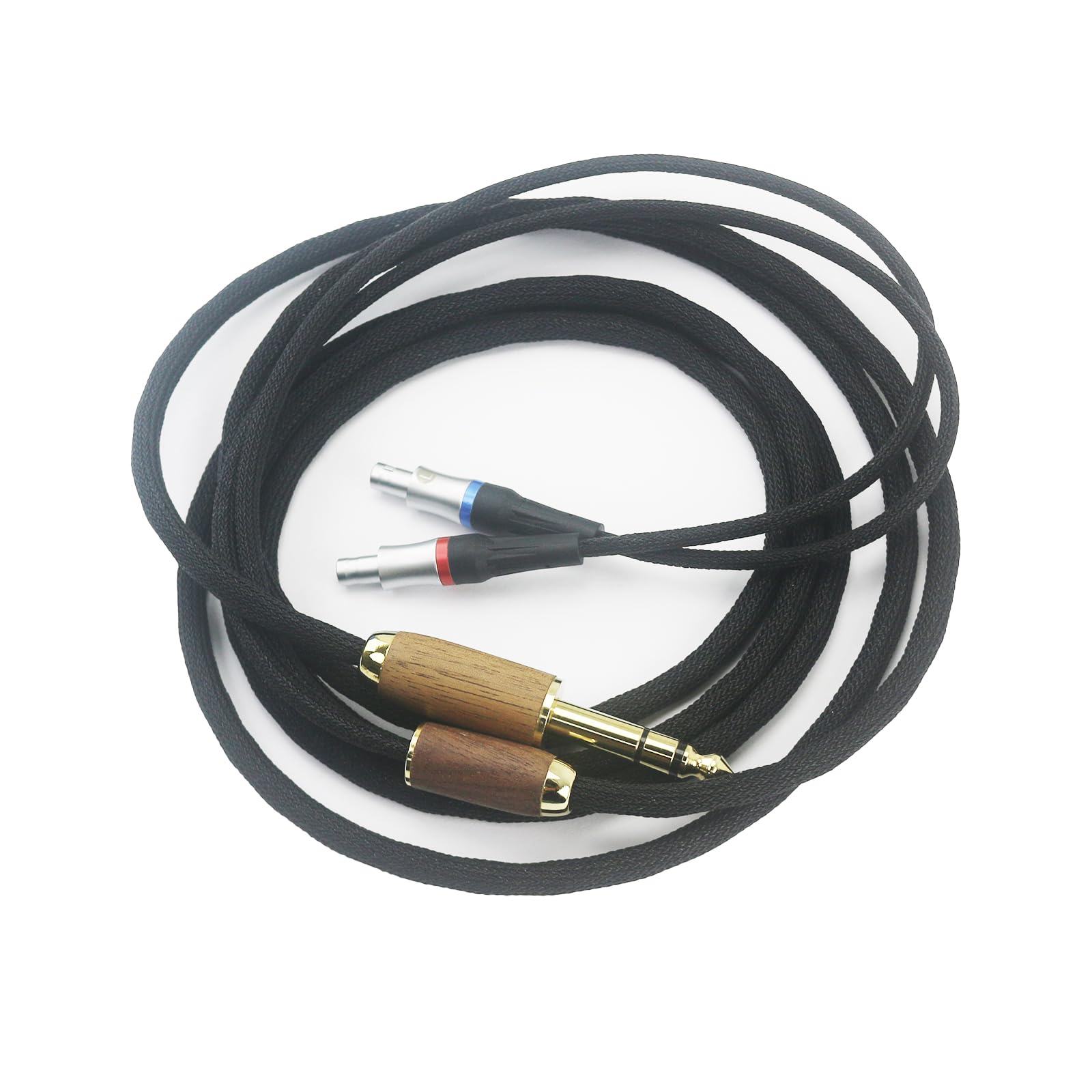 Cable de audio de repuesto de 6,35 mm compatible con auriculares Sennheiser HD800, HD800S, HD820 6N OCC, cobre chapado en plata, carcasa de madera de nogal