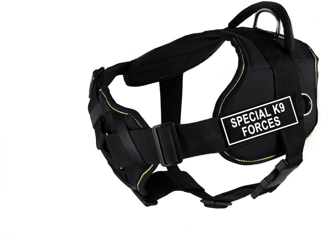 Dean & Tyler Black with Yellow Trim Fun Dog Harness with Padded Chest Piece, Special K9 Forces, X-Large, Fits Girth Size 34-Inch to 47-Inch