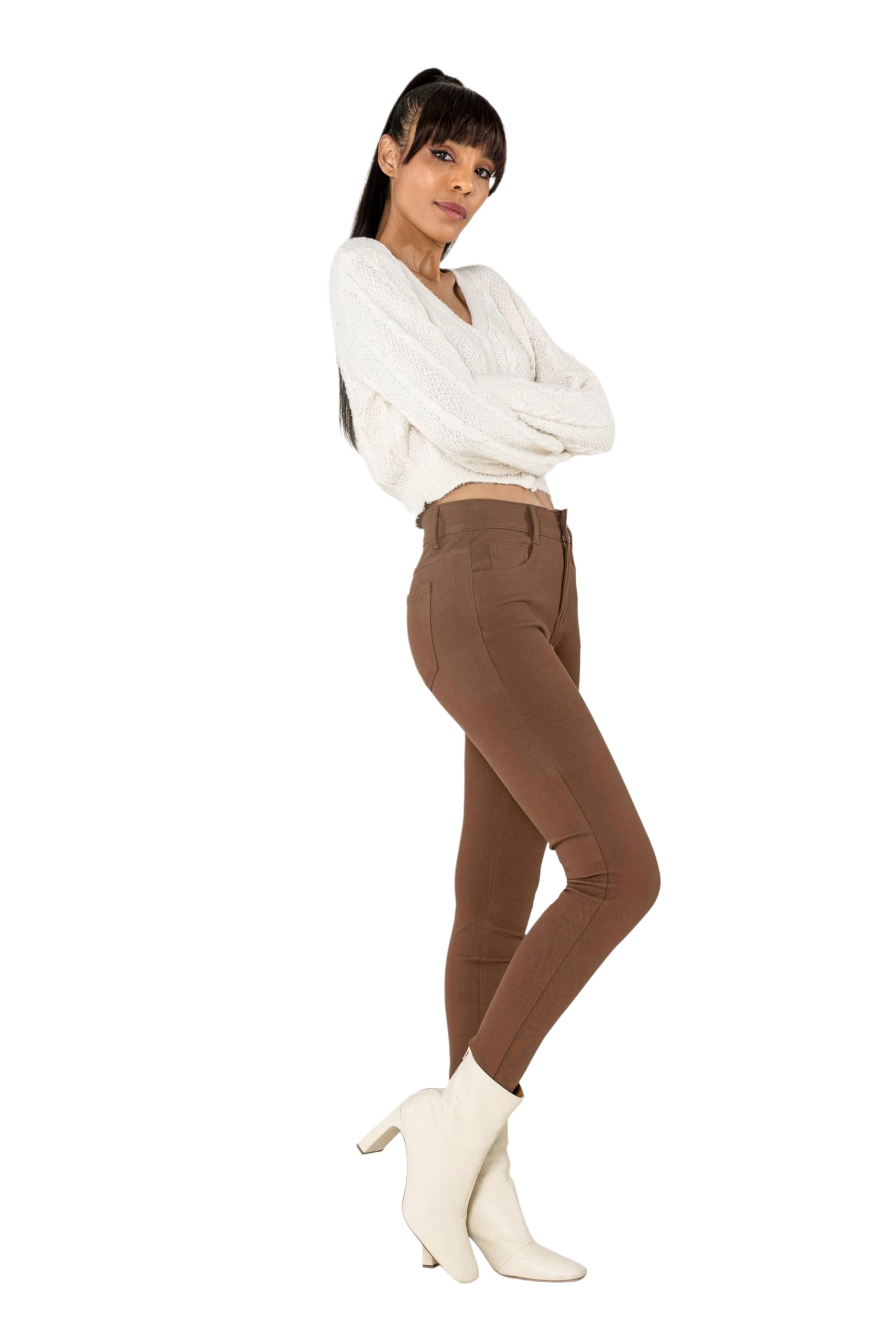 Nina Carter A003 Donna Jeggings Pantaloni elasticizzati a vita alta con zip – Skinny Fit Pantaloni con tasche, attillati, elastici