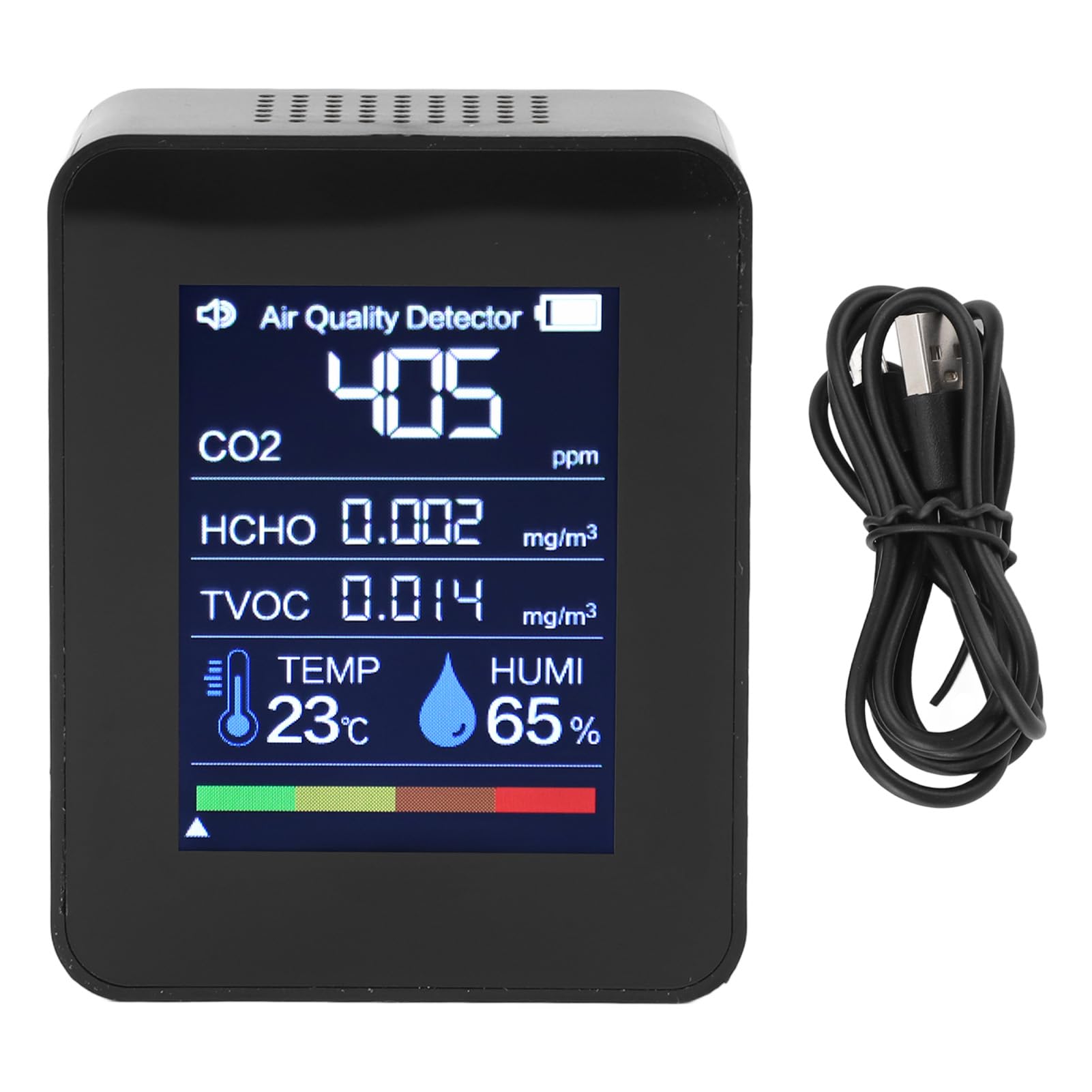 Detector de Calidad del Aire 5 en 1, probador portátil para Interiores, Monitor preciso de Humedad y Temperatura CO2 HCHO TVOC para el hogar y el Coche