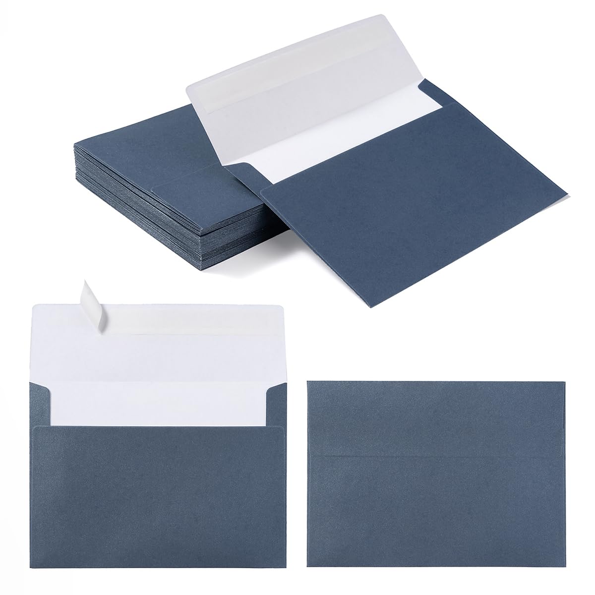 50 Pieces Metallic Color Self Seal Envelopes with Gold Stickers for Greeting Cards, Invitations, Postcards (Navy Blue, 5x7)