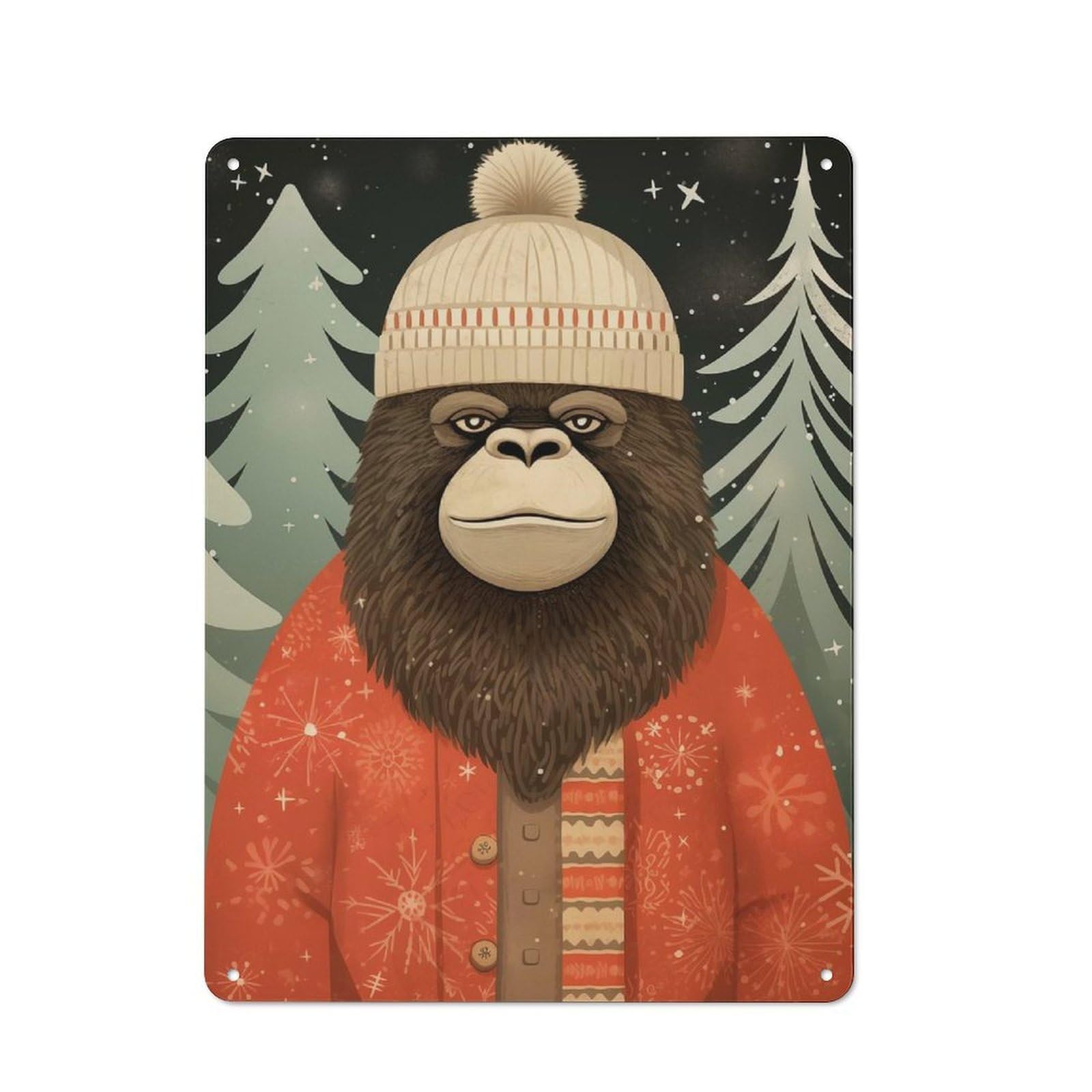 Junmoney Gorilla Christmas Art 40X30cm Retro-Style Tin Sign With For Café Or Restaurant, Winter Wall Decor For Hospitality Interior Collectors