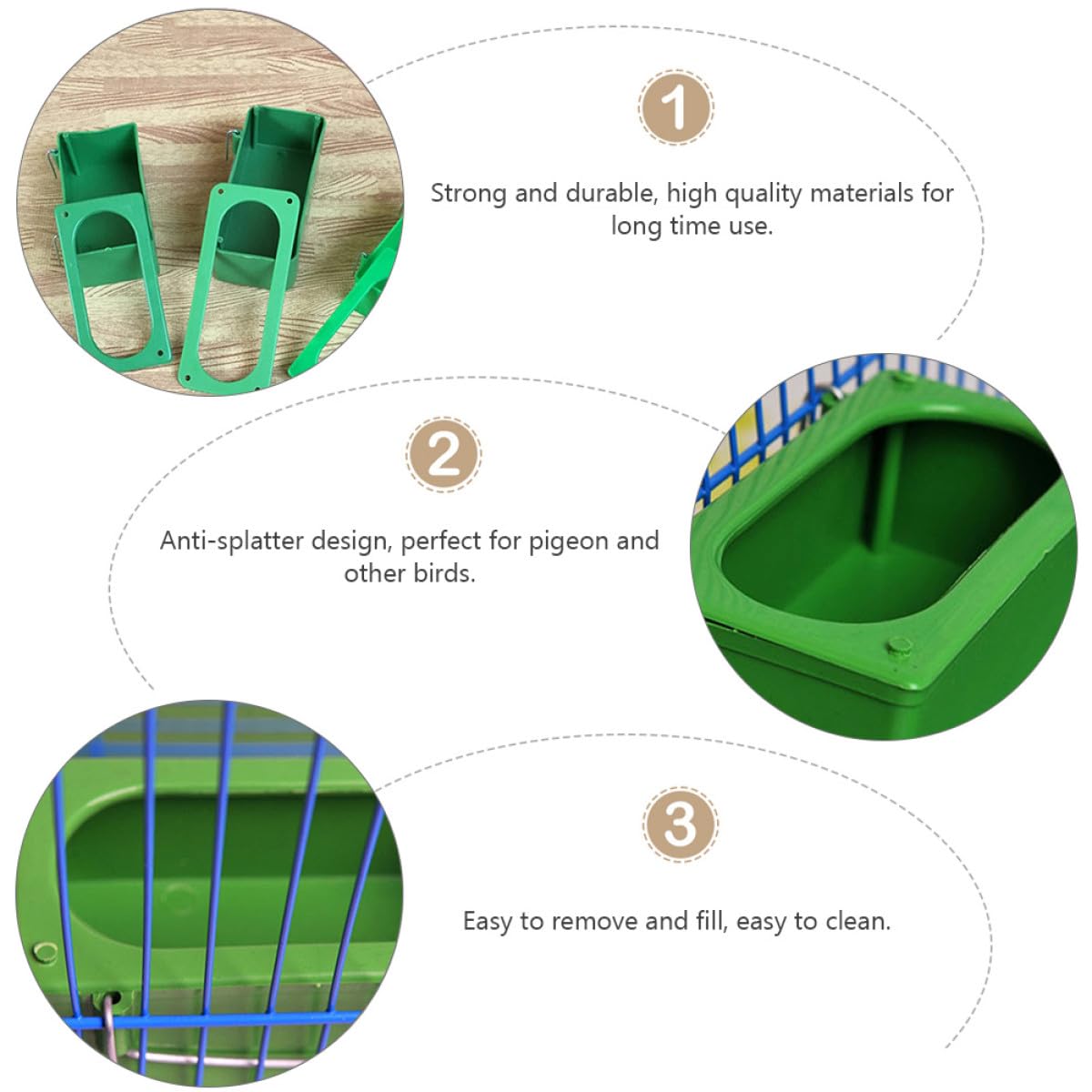 Mangeoires à Oiseaux Faciles à Nettoyer et Remplir Lot de 12 en Plastique Vert pour Perruches et Petits Oiseaux en Cage