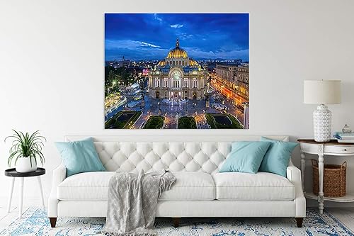 Pintura de diamante 5D, kits de pintura de diamante para adultos Dusk Falls sobre el Palacio de Bellas Artes en la Ciudad de México, adecuado como