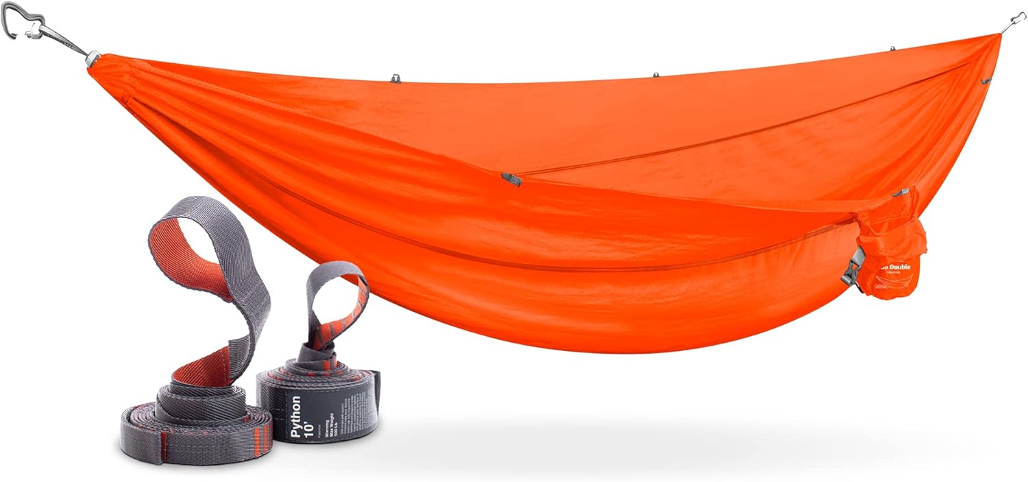 KAMMOK: Roo Double Hammock +Python 10' Bundle | Our Bestselling Hammock & Tree Friendly Straps | 100% Recycled Water Resistant Ripstop Fabric | Lifetime Adventure Grade Warranty, Ember Orange