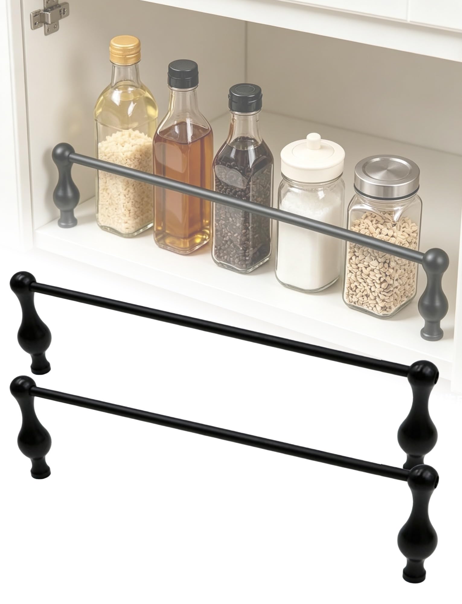 2pcs Shelf Guard Rail Fence, Decorative Aluminum Gallery Tipping Rod, Safety Barrier for Kitchen Cabinet Open Shelves, Easy Install(Black,86cm/34in)