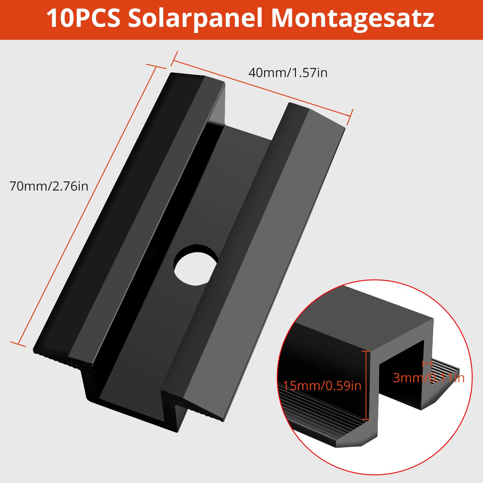 GETLITOOL PV Montageschiene Zubehör, 10PCS Aluminium Mittelklemme Photovoltaik Solarpanelen für Modulhöhe 30-42 mm, Solarmodule Halterung Klemmen zur Montage von 40x40 Solarprofil Aluminiumprofilen