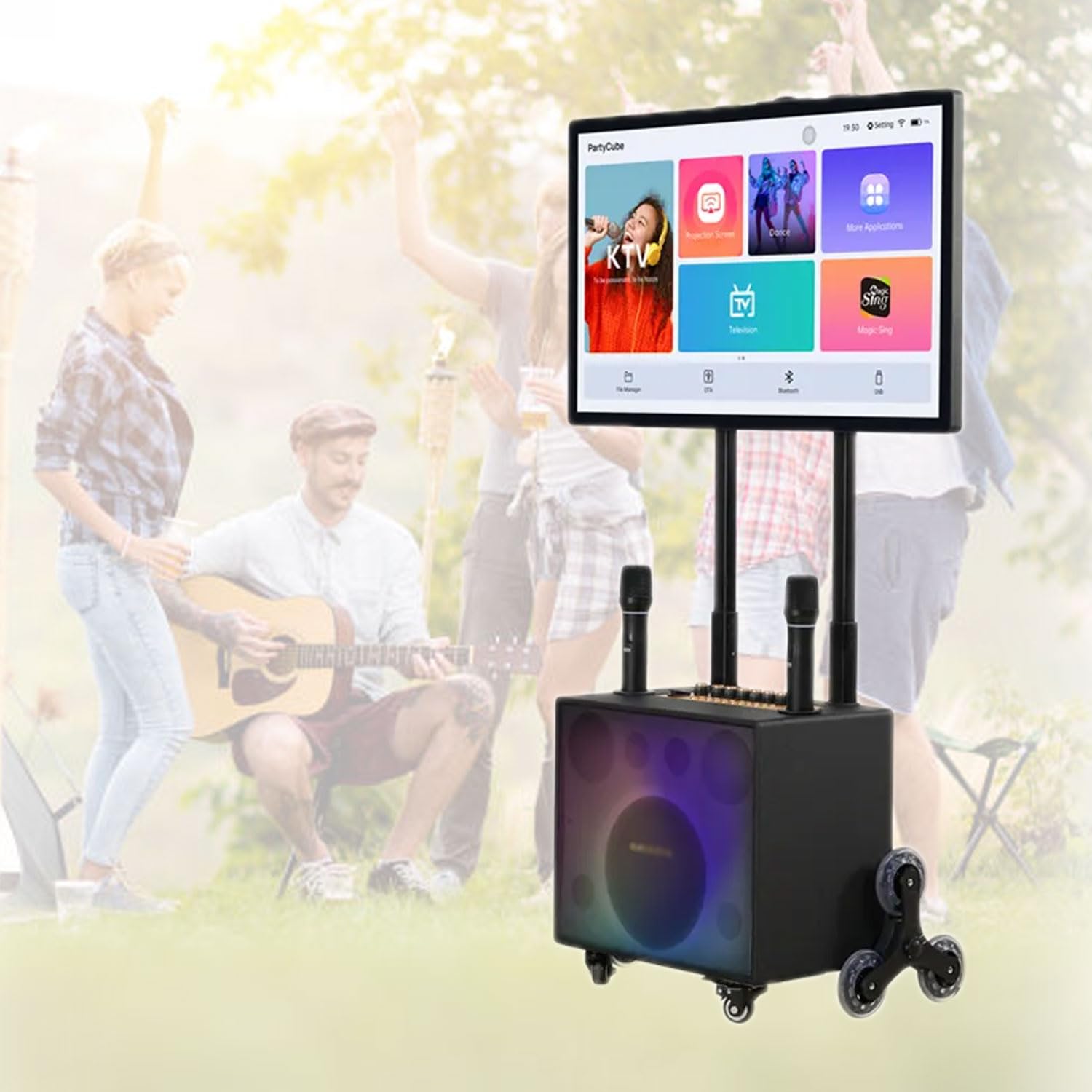 Macchina Per Karaoke Portatile Da Esterno, Sistema Di Altoparlanti Bluetooth Touch Screen Professionale Da 148 W Con Schermo Da 32", Disco Rigido Da 512 GB, Altoparlante LED a Colori Pieghevole