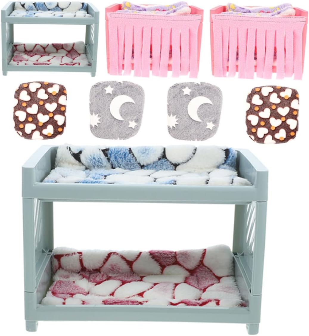 Double-Layer Hamster Bed Hideout with Plush Cushions and Blankets Small Animal Bunk Nest Comfortable Pet Sleeping House for Cage Use 2 Sets Random Random Color