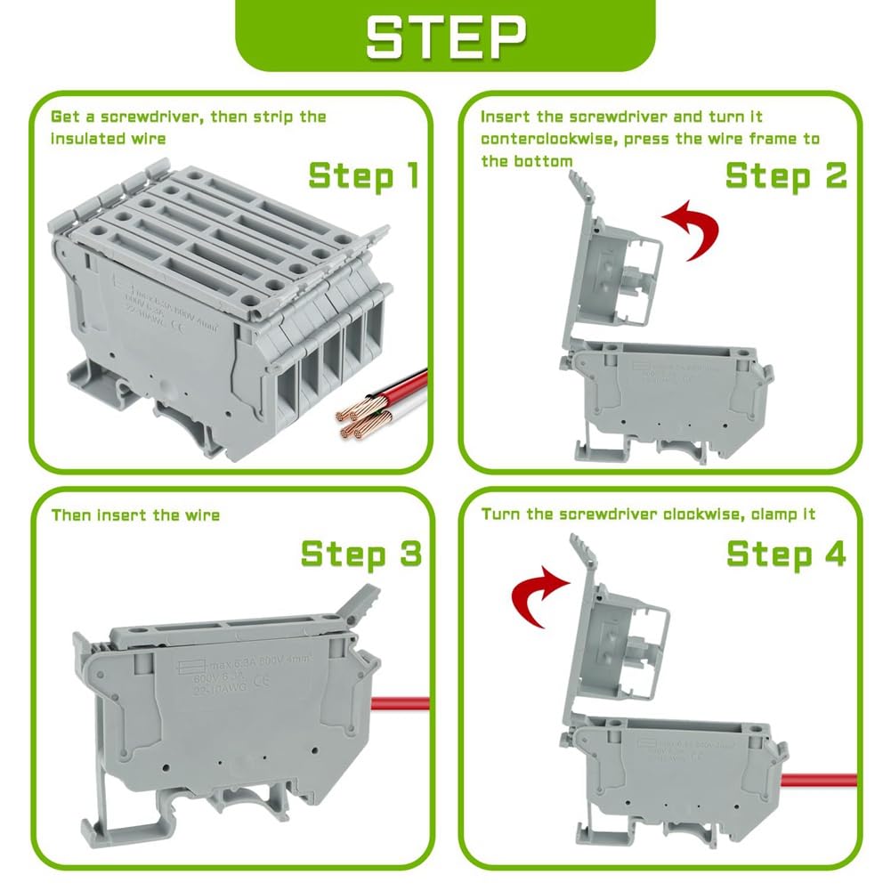 UK5- UK5RD - Sans LED - Support de bornier de fusible pour rail DIN - Borne à vis de séparation (paquet de 10 pièces) - Facile à utiliser