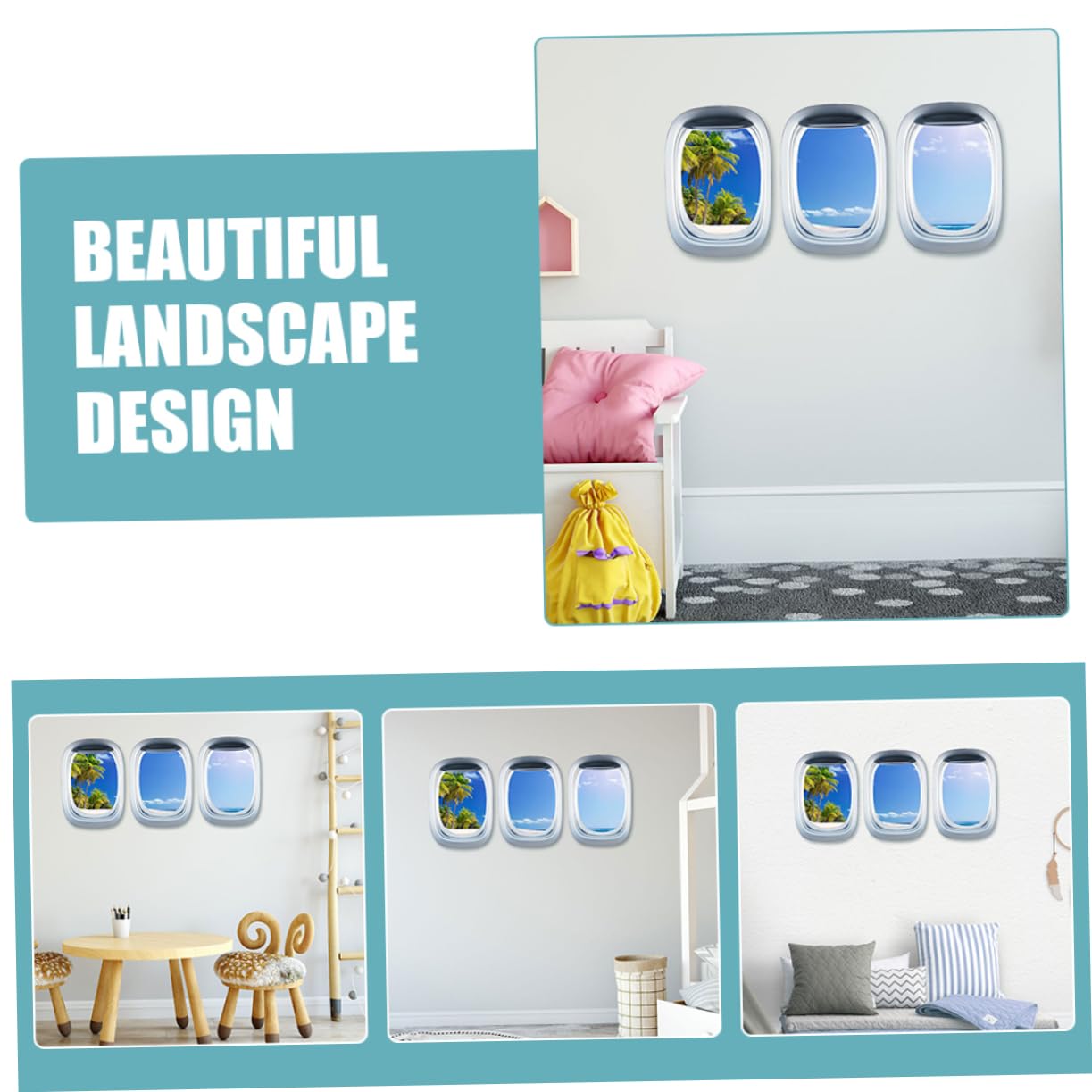 Lot De 3 Stickers Muraux Fenêtre D'avion 3D - Décoration Bureau, Chambre - Amovible Et Repositionnable