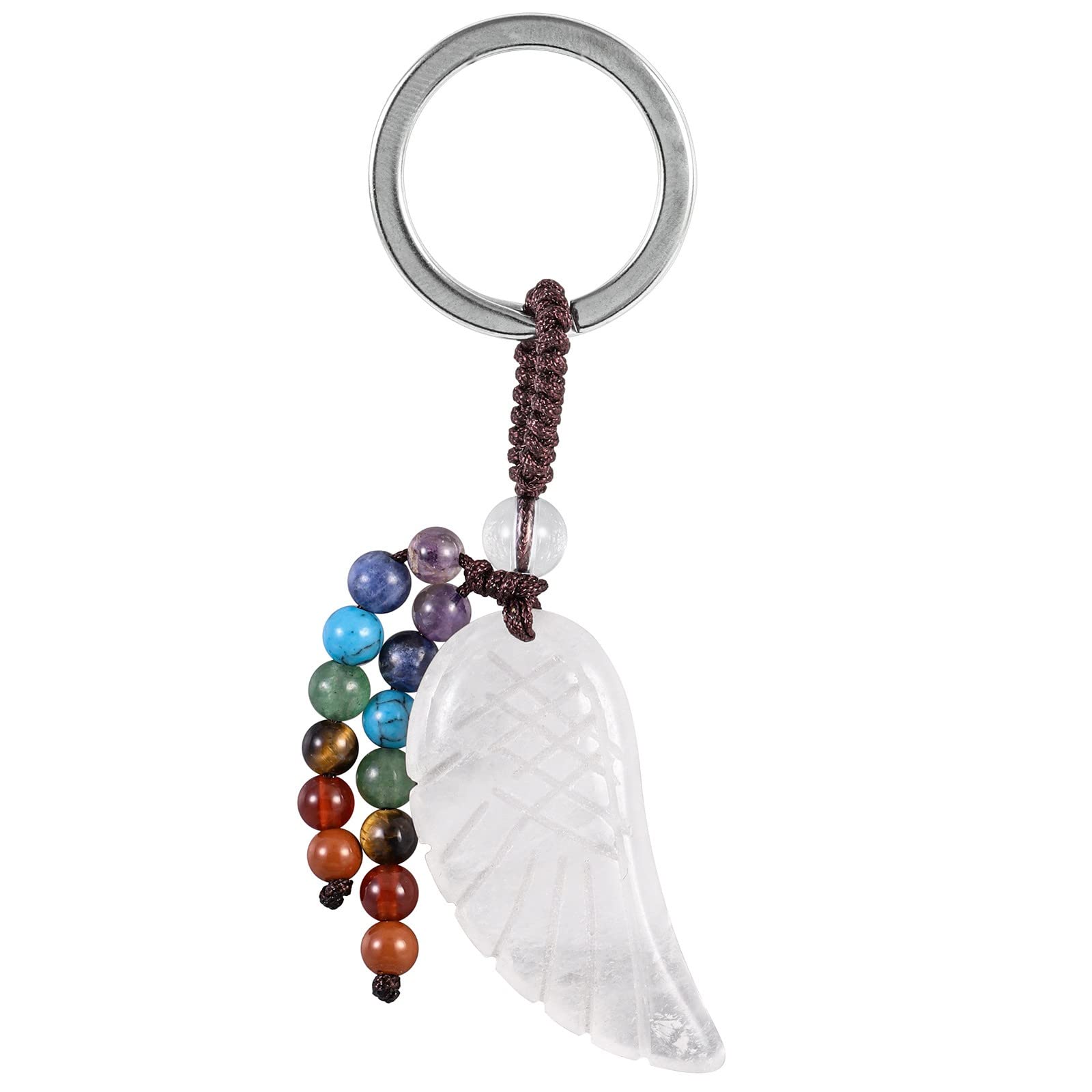 moonsixmoonsix Crystal Wing Keychain with 7 Chakra Beads Natural Reiki Healing Stones Keyring Charm Decor for Unisex