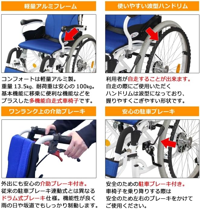 自走用車椅子 ワインレッド メッシュクッション付き 自走用車椅子