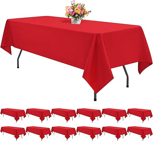 REWOMC Paquete de 12 manteles de poliéster de 60 x 126 pulgadas para mesas rectangulares de 8 pies, resistentes a las manchas y a las arrugas,
