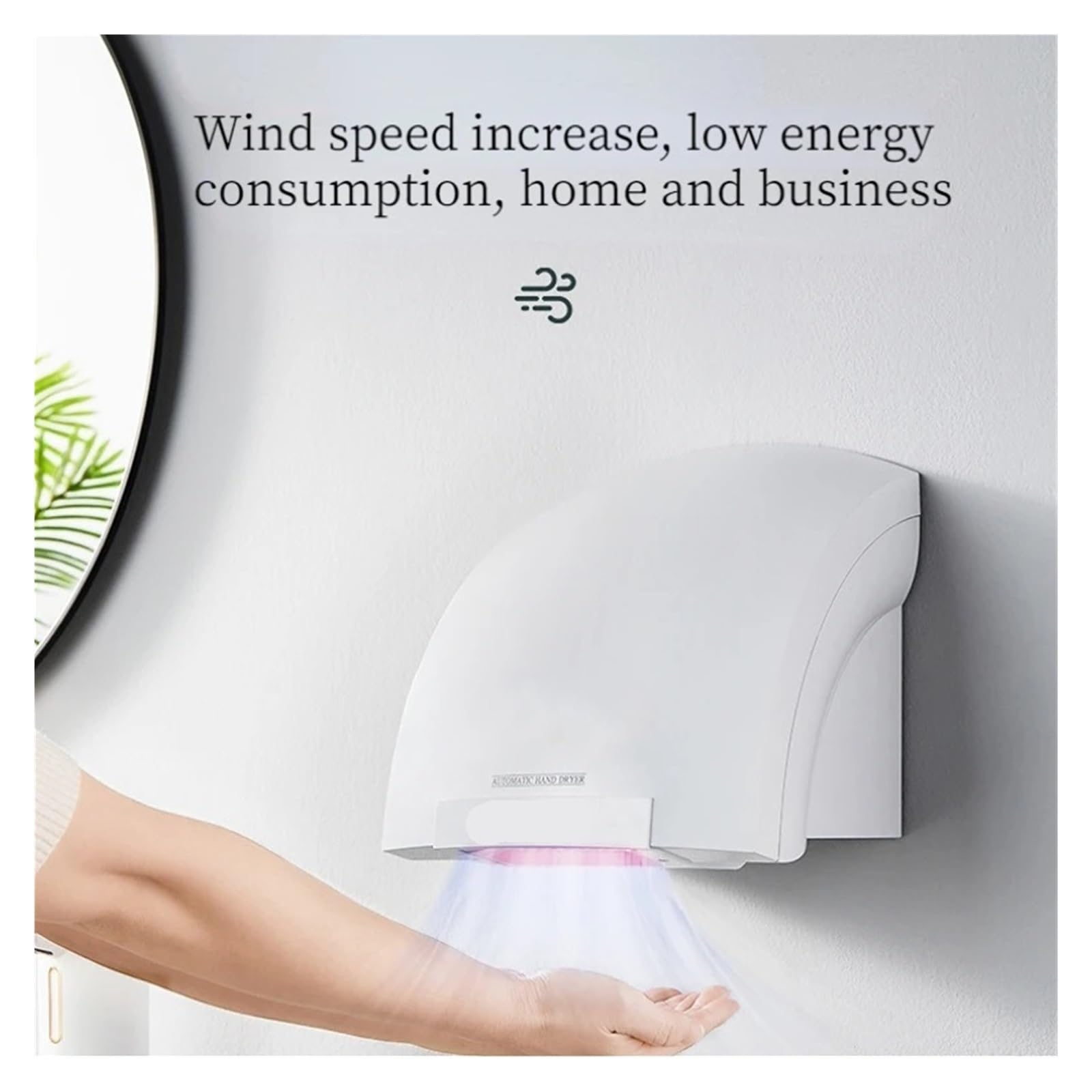 Para cocina, baño y aseo Secador de manos automático, pared de inducción inteligente, Sensor de alta velocidad, máquina de secado de manos por soplado de baja potencia, inodoro doméstico comercial(Hot