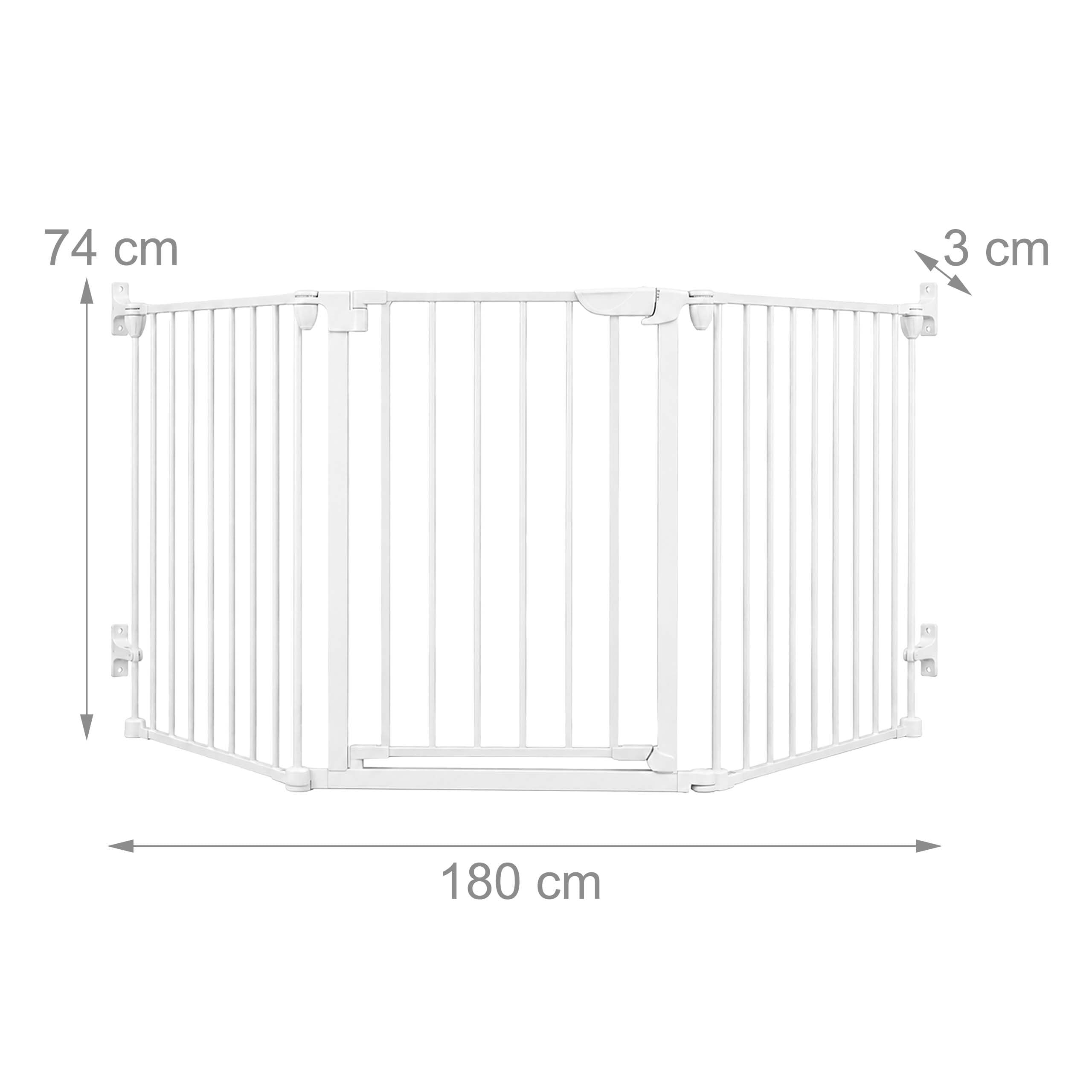 Relaxdays Sicherheitsgitter, 3-teilig, mit Tür, HxB: 74 x 85–180 cm, weiß