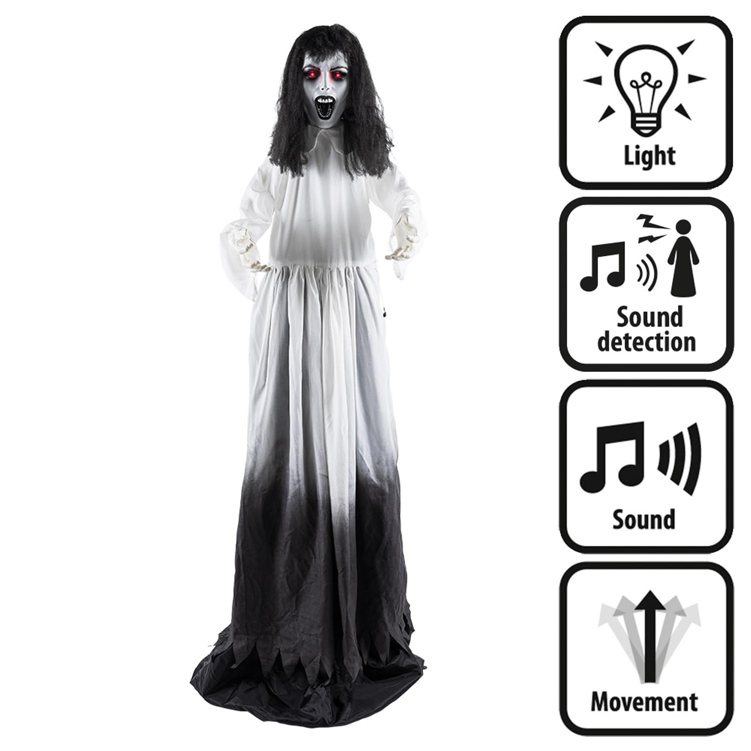 Boland - Decoración Novia Fantasma, 185-225 cm | Figura de pie con luz, sonido y movimiento para Carnaval y fiesta de terror