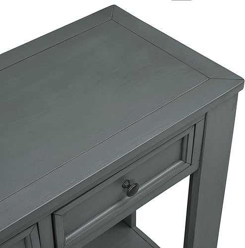 Miniatura 6 de Merax Mesa de entrada de 2 niveles con estante de almacenamiento, mesa consola de 63 pulgadas con 4 cajones, mesa de sofá larga para entrada,