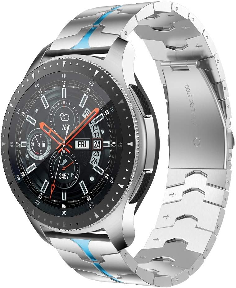 Compatible for Samsung Galaxy Watch 3 45mm/46mm bands,22mm Enamel Process Stainless Steel Metal Watch Strap Compatible Samsung Watch 3 45mm,Gear S3 Frontier/Classic Smartwatch,Silver+Blue