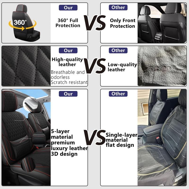 Car Seat Covers Full Set Custom Fit for Saturn Aura 2006-2009 - Premium Faux Leather with Lumbar Support | Breathable, Waterproof, Anti-Slip, Durable (Black&Red,Full Set)